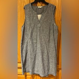 beachlunchlounge Blue & White Vertical Stripe Lightweight Linen Dress Size Large
